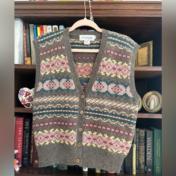 American Vintage Sweaters - VTG JH Collectibles Nordic Fair Isle Cabin Cozy Vest Lambswool SZ Small Petite